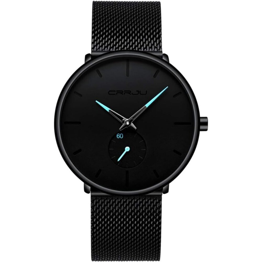 Men's Blue Ultra-Thin Minimal Waterproof Stainless Steel Mesh Band Wrist Watch